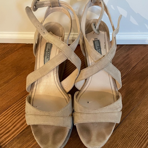 Prada Nude Suede Platform Wedges in Box - Picture 2 of 7